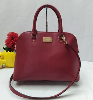 Michael Kors Red Leather Double Handles Zipper Closure Satchel Shoulder Bag